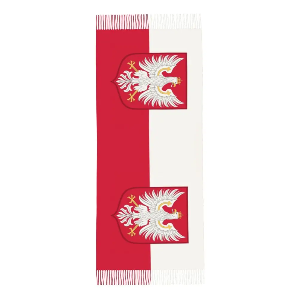 Custom Kingdom Of Poland Flag Tassel Scarf Women Winter Fall Warm Shawl Wrap Ladies Scarves