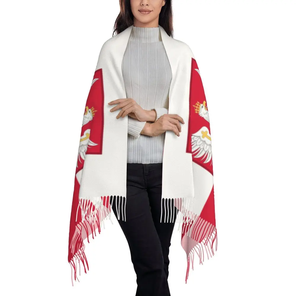 Custom Kingdom Of Poland Flag Tassel Scarf Women Winter Fall Warm Shawl Wrap Ladies Scarves
