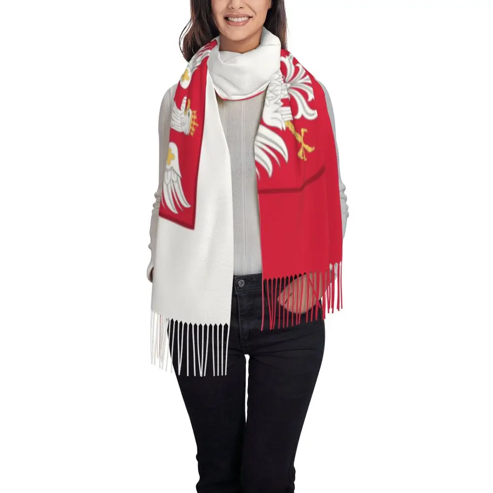 Custom Kingdom Of Poland Flag Tassel Scarf Women Winter Fall Warm Shawl Wrap Ladies Scarves