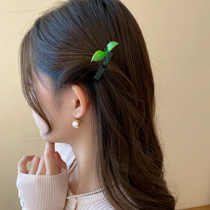 Fun Simulation Fruits Food Strawberry Cherry Grass Creative Design Bangs Duckbill Hair Clips Funny Cute Kawaii Head Accessories