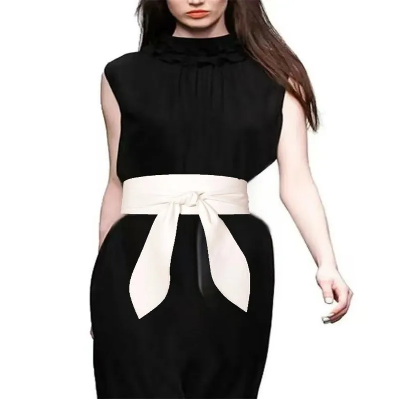 Ladies' Fashionable Wide Waistband, Elegant Bow Ribbon, Knotted Waistband, Leather Decorative Waistband