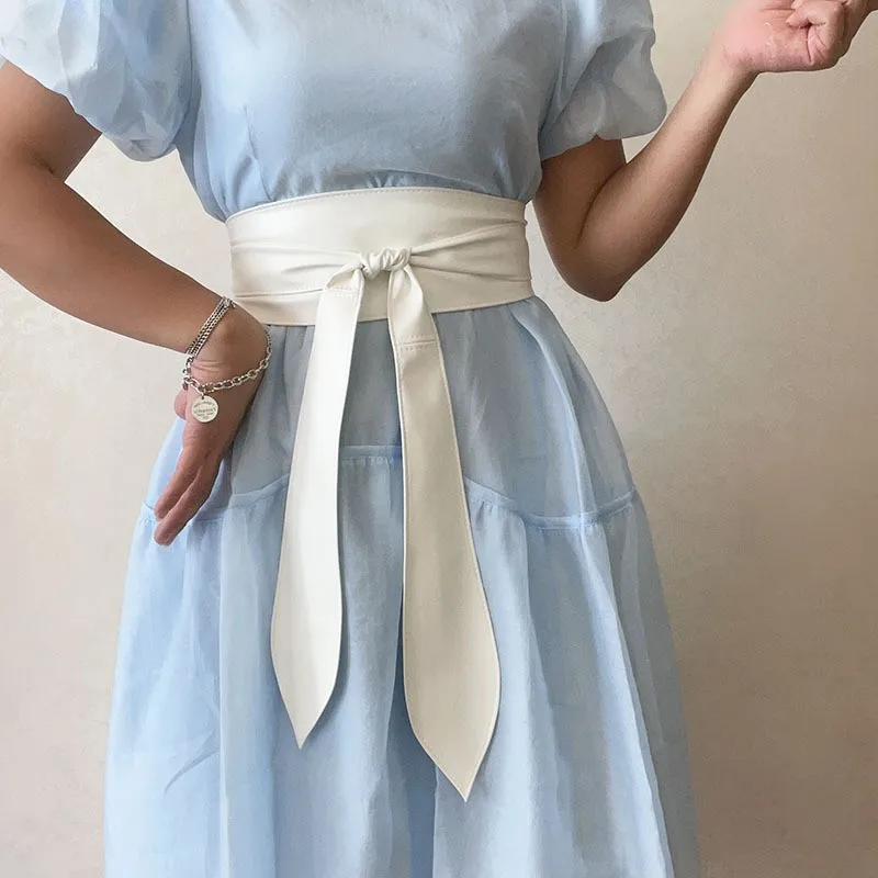 Ladies' Fashionable Wide Waistband, Elegant Bow Ribbon, Knotted Waistband, Leather Decorative Waistband