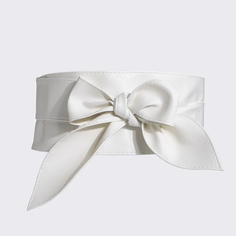 Ladies' Fashionable Wide Waistband, Elegant Bow Ribbon, Knotted Waistband, Leather Decorative Waistband