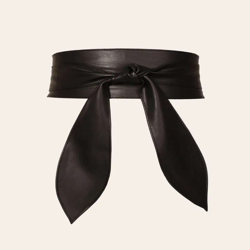 Ladies' Fashionable Wide Waistband, Elegant Bow Ribbon, Knotted Waistband, Leather Decorative Waistband