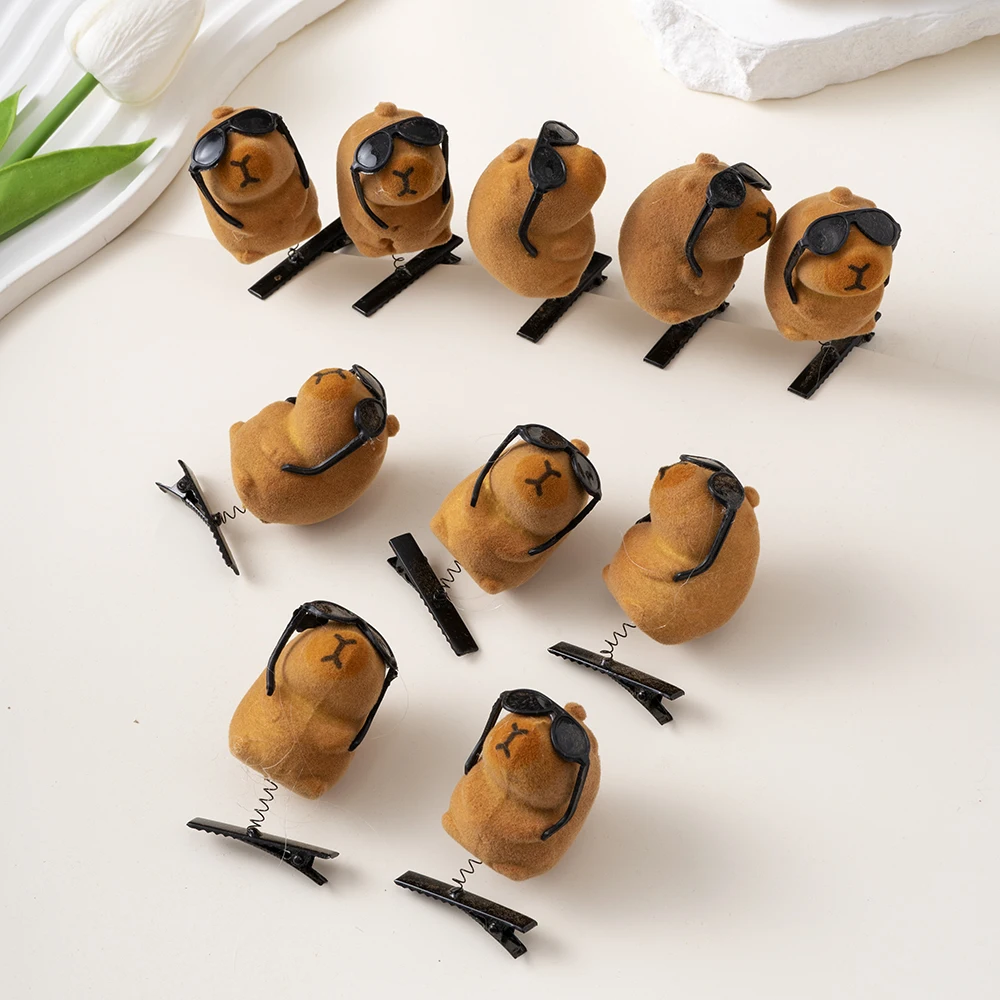 10pcs Set Cartoon Cute Kapibala Hair Clips Grab Hairpins Plush Barrettes Fashion Lovely Capybara Hair Accessories Headwear Gifts