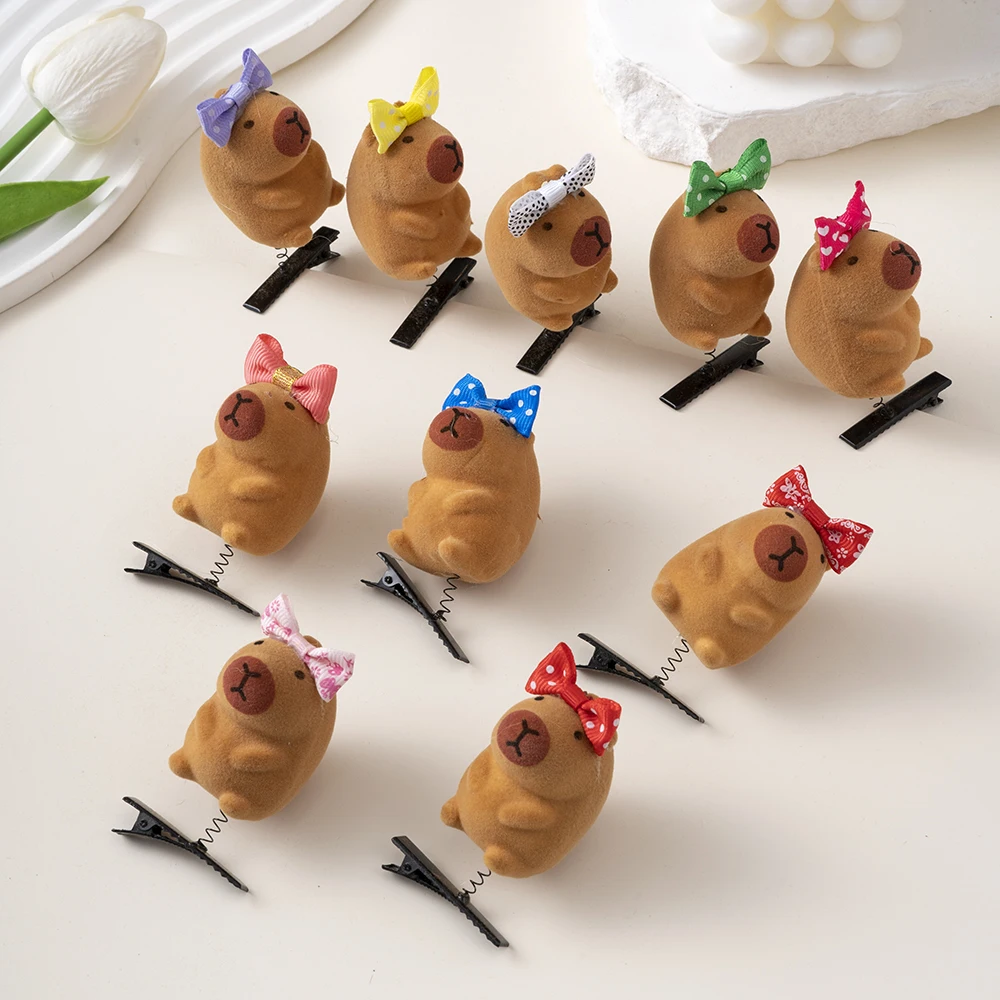 10pcs Set Cartoon Cute Kapibala Hair Clips Grab Hairpins Plush Barrettes Fashion Lovely Capybara Hair Accessories Headwear Gifts