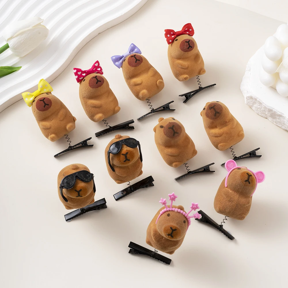 10pcs Set Cartoon Cute Kapibala Hair Clips Grab Hairpins Plush Barrettes Fashion Lovely Capybara Hair Accessories Headwear Gifts