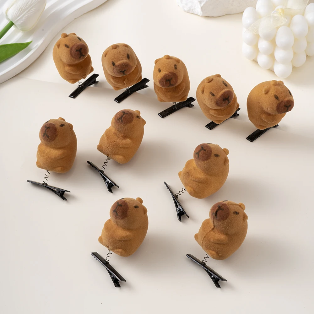 10pcs Set Cartoon Cute Kapibala Hair Clips Grab Hairpins Plush Barrettes Fashion Lovely Capybara Hair Accessories Headwear Gifts