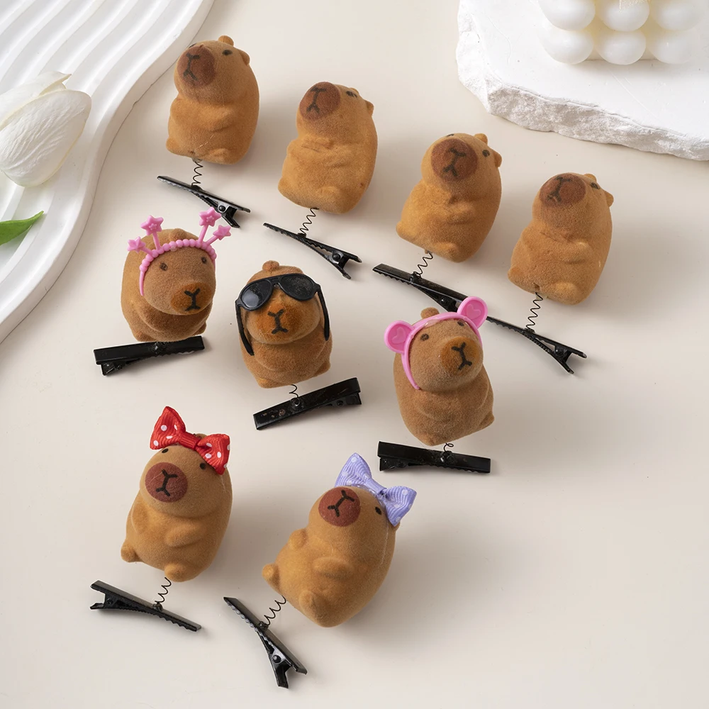 10pcs Set Cartoon Cute Kapibala Hair Clips Grab Hairpins Plush Barrettes Fashion Lovely Capybara Hair Accessories Headwear Gifts