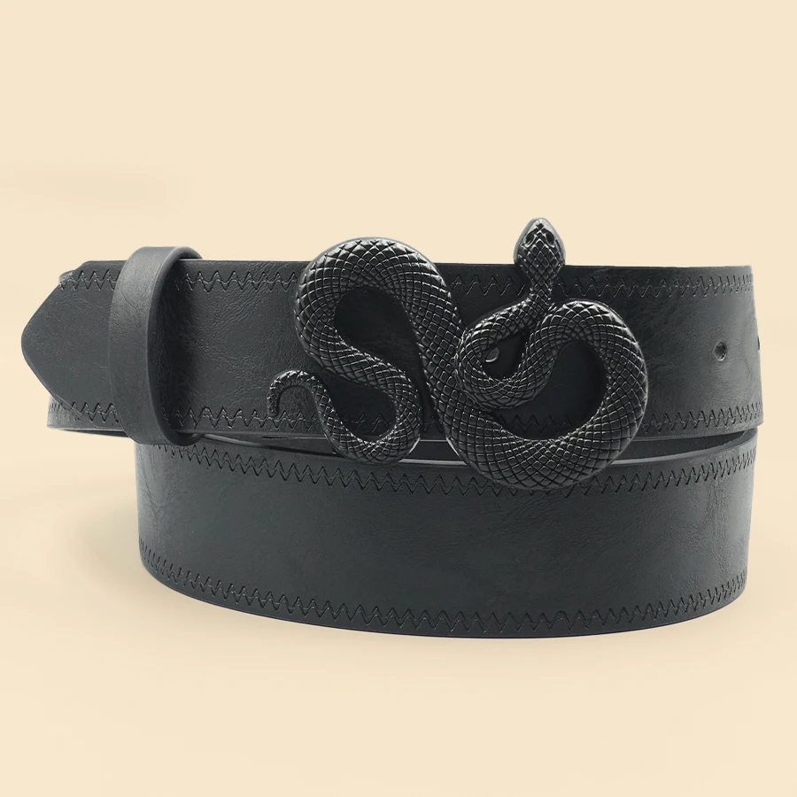 Black Casual Pu Women's Belt with High-End Feel, Matte Snake Buckle Fashion Belt, Dress, Jeans, Shirt Accessories