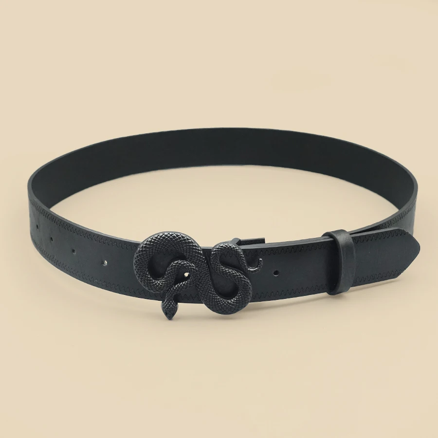 Black Casual Pu Women's Belt with High-End Feel, Matte Snake Buckle Fashion Belt, Dress, Jeans, Shirt Accessories