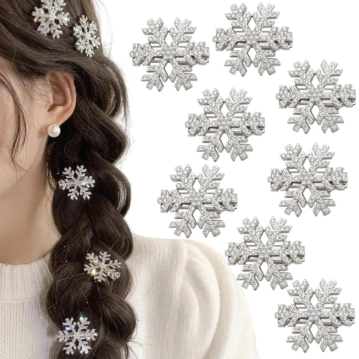 5/8/10/16 PCS. Super Flash High-grade Diamond-studded Christmas Snowflake Hairpins. Full of Diamonds. Metal Bangs Clips, Hairpin
