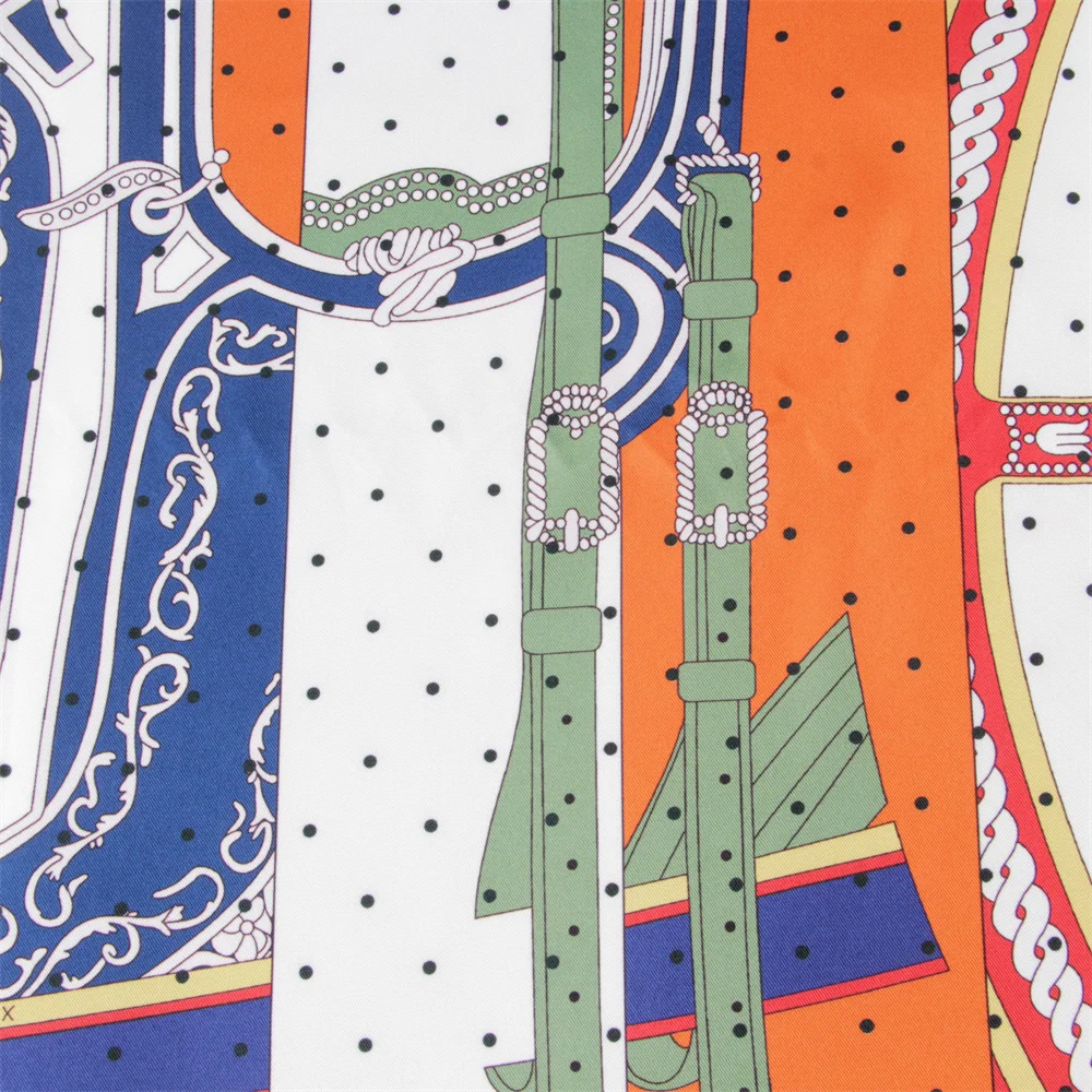 POBING Hand Rolled Twill Silk Scarf Women Horse Wheel Double Print Square Scarves Wraps Echarpes Foulards Femme Hijab 90CM