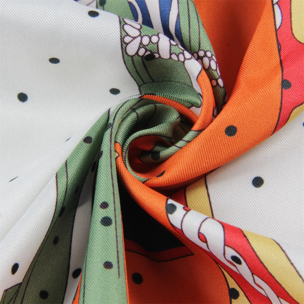 POBING Hand Rolled Twill Silk Scarf Women Horse Wheel Double Print Square Scarves Wraps Echarpes Foulards Femme Hijab 90CM