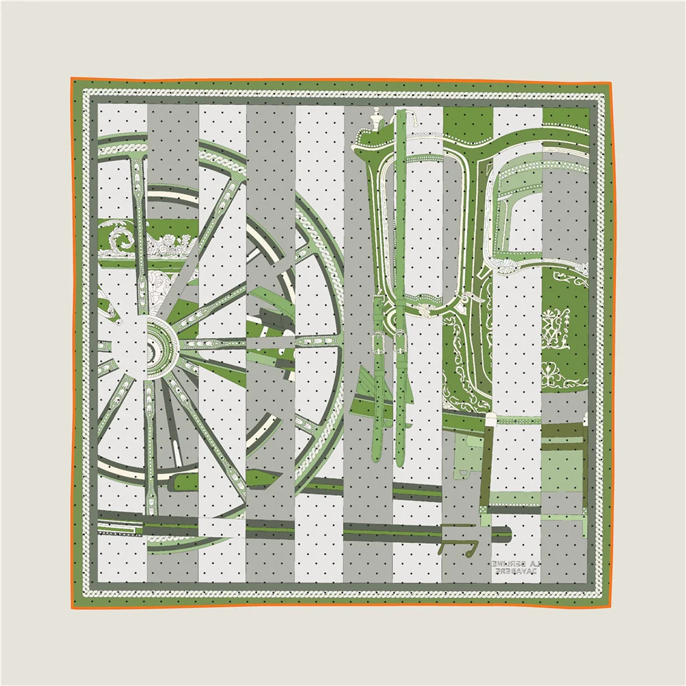 POBING Hand Rolled Twill Silk Scarf Women Horse Wheel Double Print Square Scarves Wraps Echarpes Foulards Femme Hijab 90CM