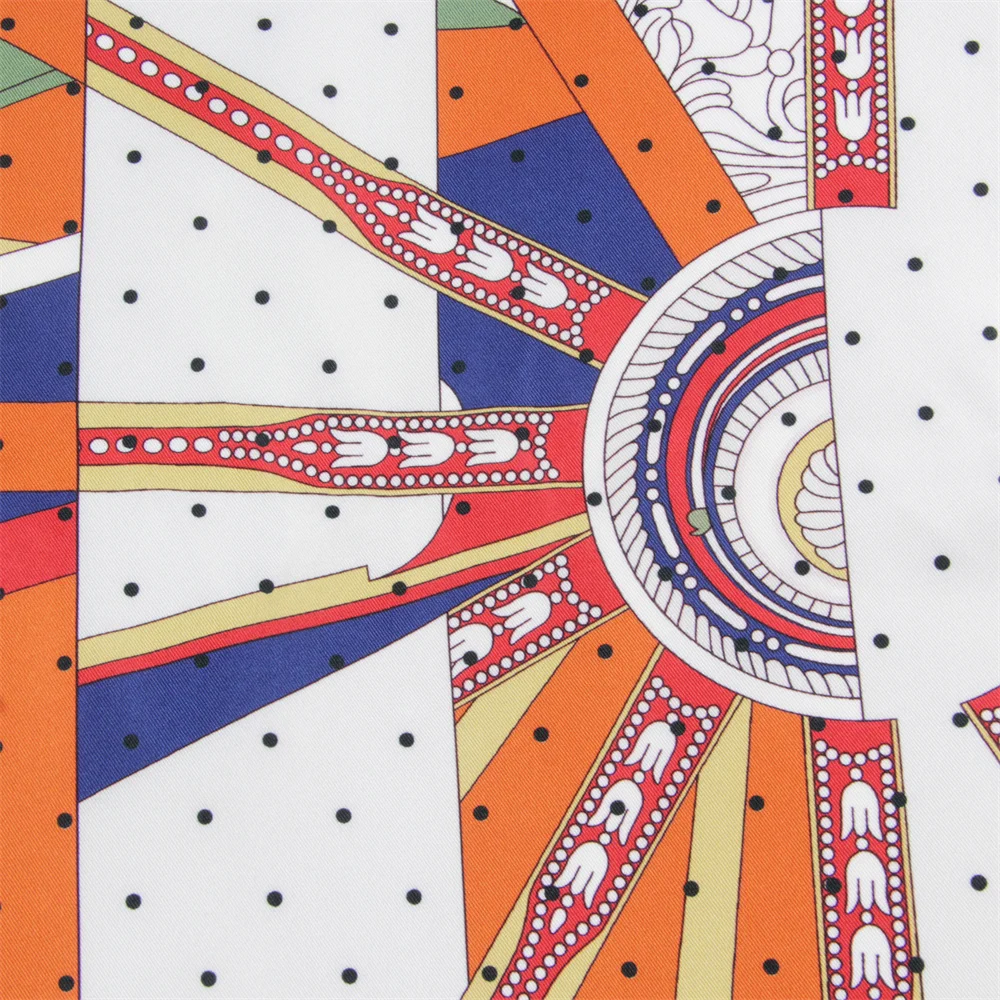 POBING Hand Rolled Twill Silk Scarf Women Horse Wheel Double Print Square Scarves Wraps Echarpes Foulards Femme Hijab 90CM