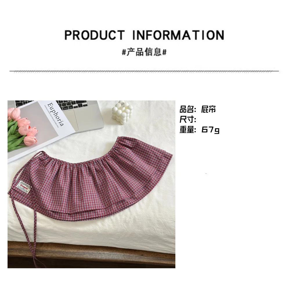 Korea Style 2025 New Fashionable Retro Lace-up Plaid Decorative Double-Layer Fart Curtain Cotton Skirt Women's Fashion Skirt