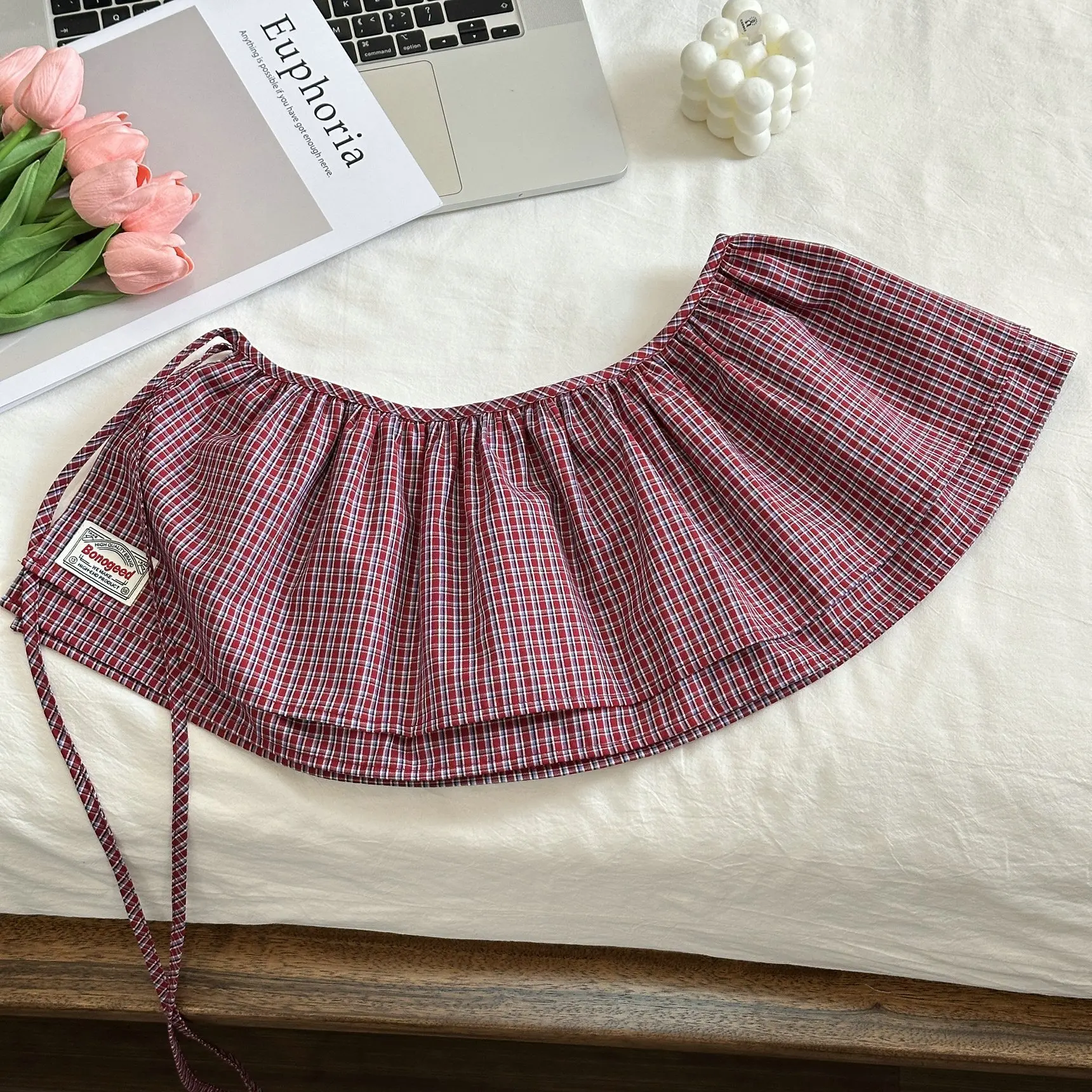 Korea Style 2025 New Fashionable Retro Lace-up Plaid Decorative Double-Layer Fart Curtain Cotton Skirt Women's Fashion Skirt