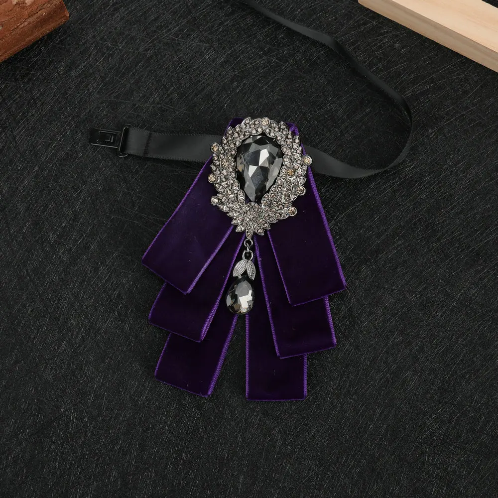 Handmade Bow Tie Men's Luxury Solid Korean Ribbon Diamond Velvet Groom Wedding Elegant Trendy Ribbon Party Retro Blue Bowtie