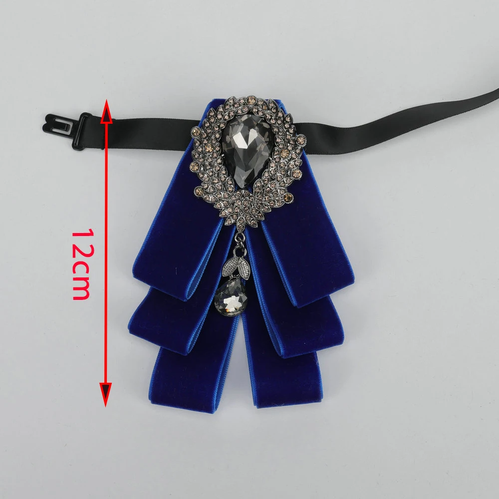 Handmade Bow Tie Men's Luxury Solid Korean Ribbon Diamond Velvet Groom Wedding Elegant Trendy Ribbon Party Retro Blue Bowtie