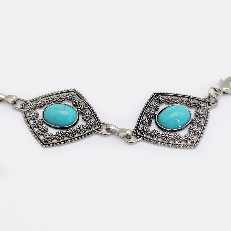 Fashion Silver Bohemian Female Circular Waist Chain Luxury Blue Gemstone Ellipse Chain Belts for Women Suitable for Skirts Dress