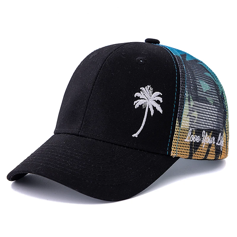 New Unisex Adjustable Baseball Cap Coconut Tree Pattern Outdoor Summer Trucker Hat Streetwear Cap For Men And Women