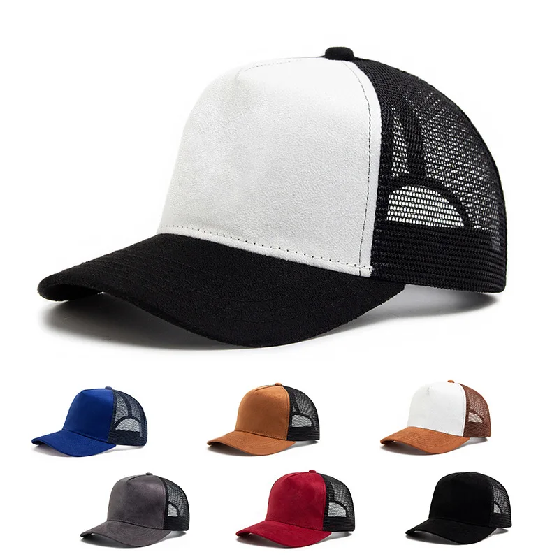 Unisex 5 panel Mesh Suede Trucker Hat Men Baseball Cap Spring Summer Breathable Sports Hats