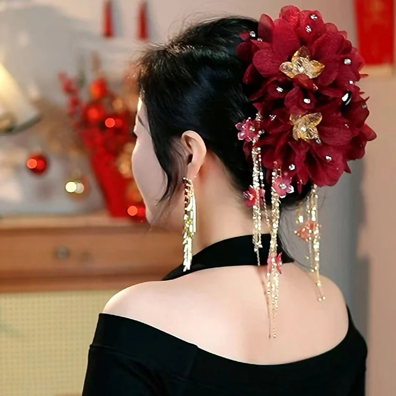 Feather Tassel Hair Claw Exaggerated Fairy Large Floral Shark Clip Hair Accessorie