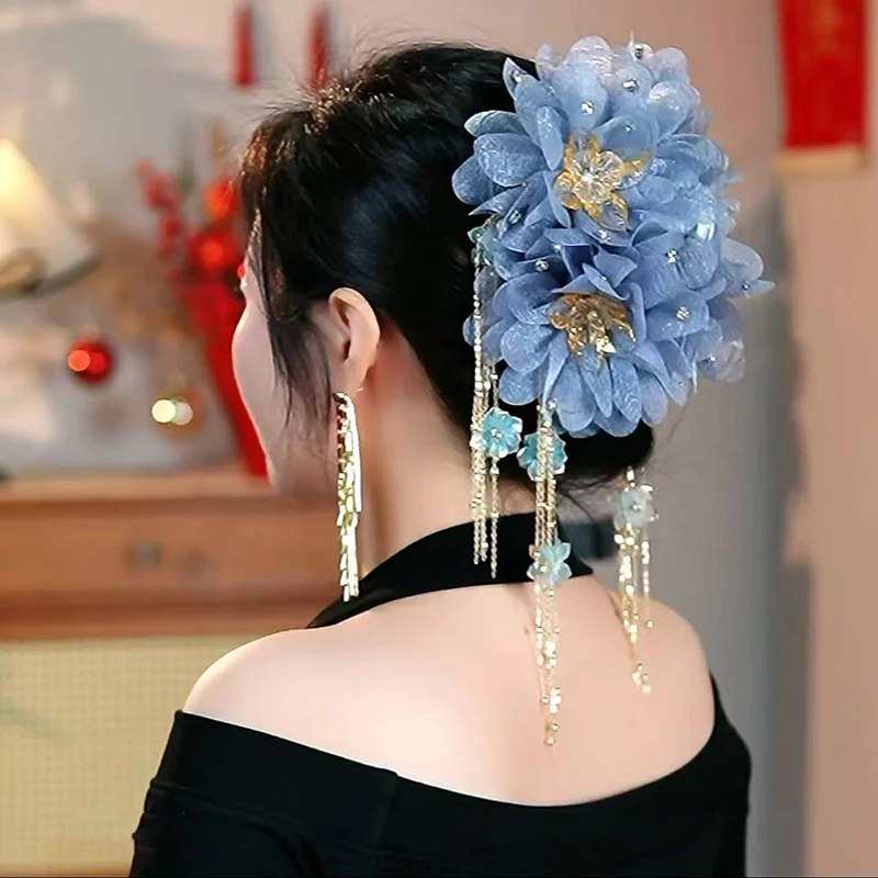 Feather Tassel Hair Claw Exaggerated Fairy Large Floral Shark Clip Hair Accessorie