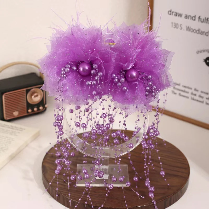Feather Tassel Hair Claw Exaggerated Fairy Large Floral Shark Clip Hair Accessorie