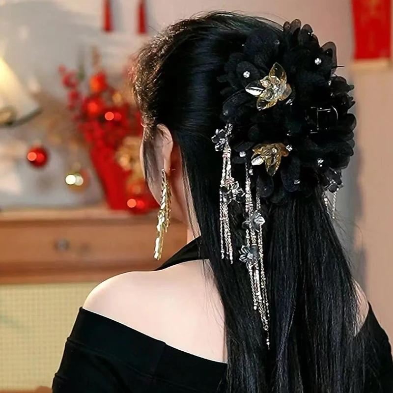 Feather Tassel Hair Claw Exaggerated Fairy Large Floral Shark Clip Hair Accessorie