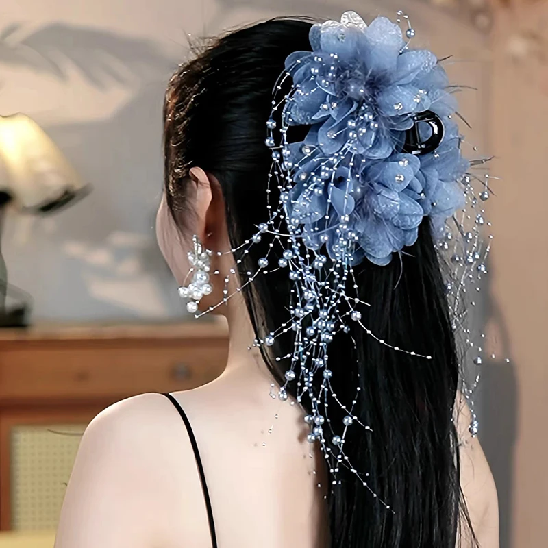 Feather Tassel Hair Claw Exaggerated Fairy Large Floral Shark Clip Hair Accessorie