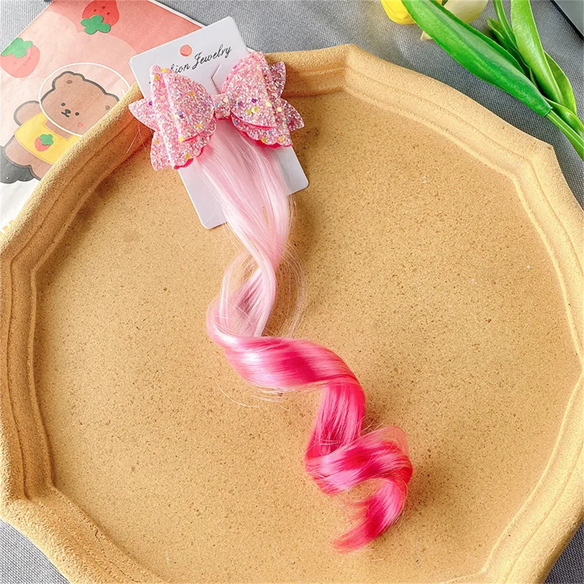 1PC Princess Cute Gradient Curly Hair Bowtie Wig Girls Hairpins Children Headwear Hairgrip Hair Clips Barrettes Hair Accessories