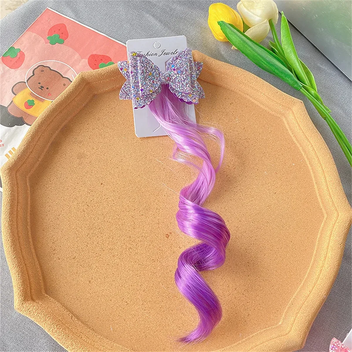 1PC Princess Cute Gradient Curly Hair Bowtie Wig Girls Hairpins Children Headwear Hairgrip Hair Clips Barrettes Hair Accessories