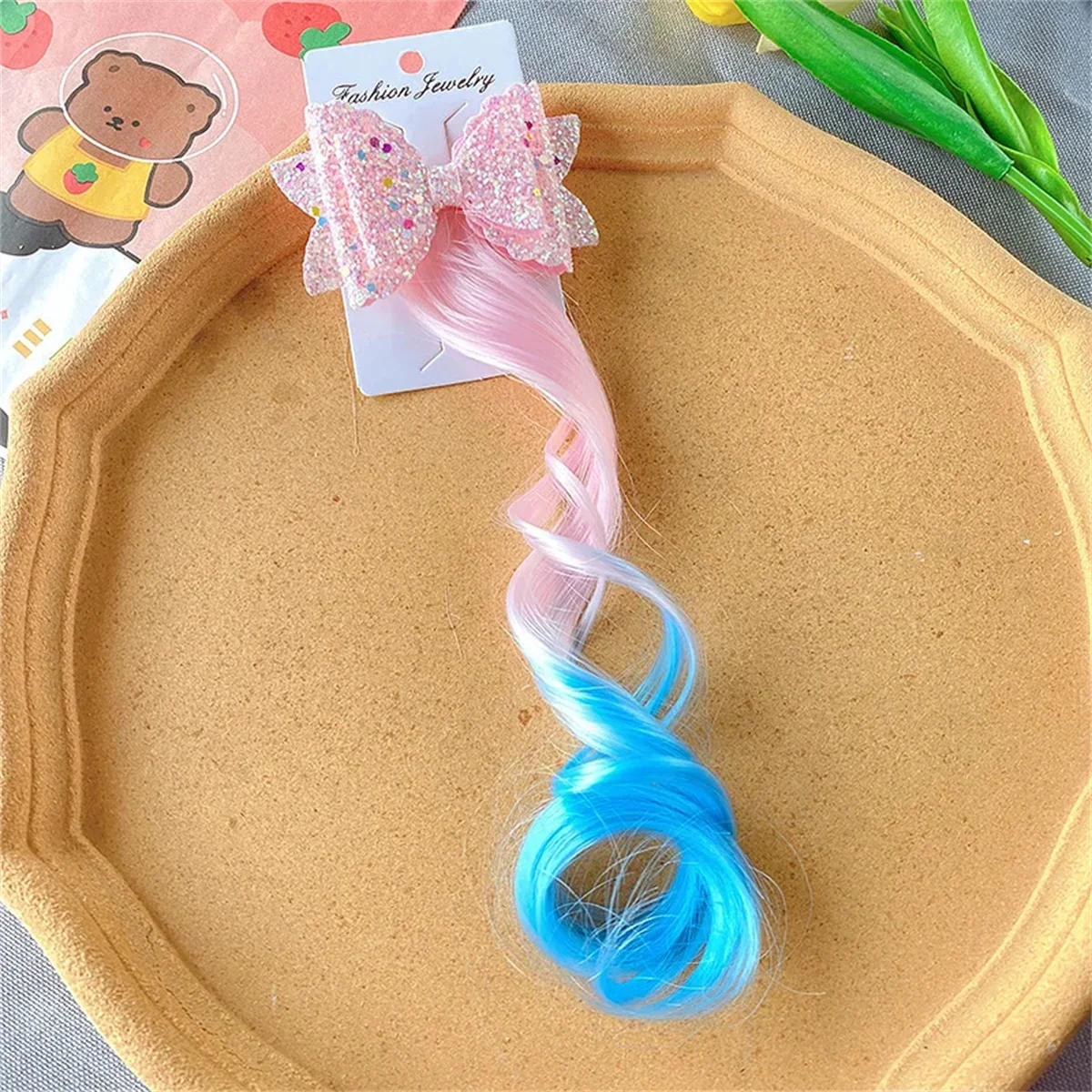 1PC Princess Cute Gradient Curly Hair Bowtie Wig Girls Hairpins Children Headwear Hairgrip Hair Clips Barrettes Hair Accessories