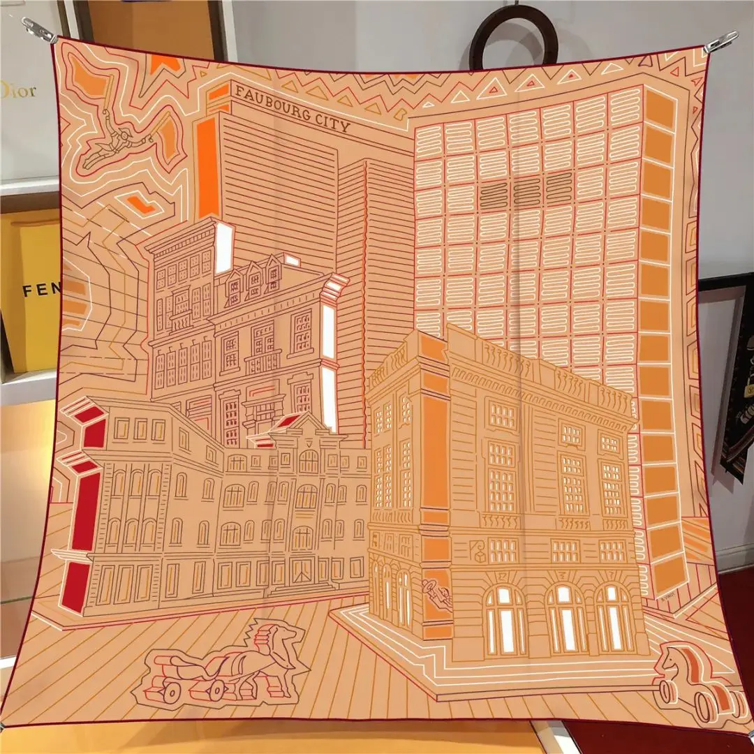 90*90CM Kerchief Four Seasons Luxury Square Silk Scarves Europe And America Fashion Bandannas New Twill Print Sunscreen Shawls