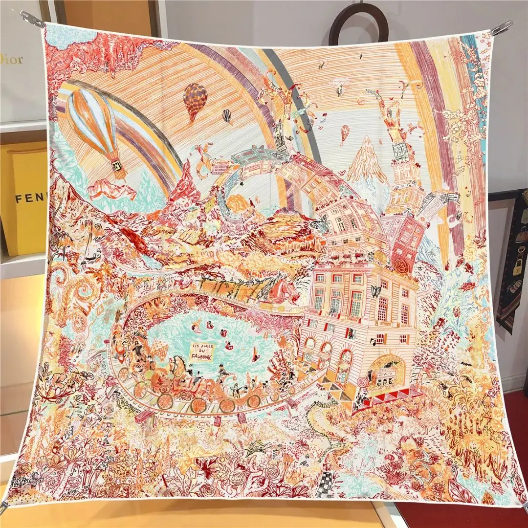 90*90CM Kerchief Four Seasons Luxury Square Silk Scarves Europe And America Fashion Bandannas New Twill Print Sunscreen Shawls