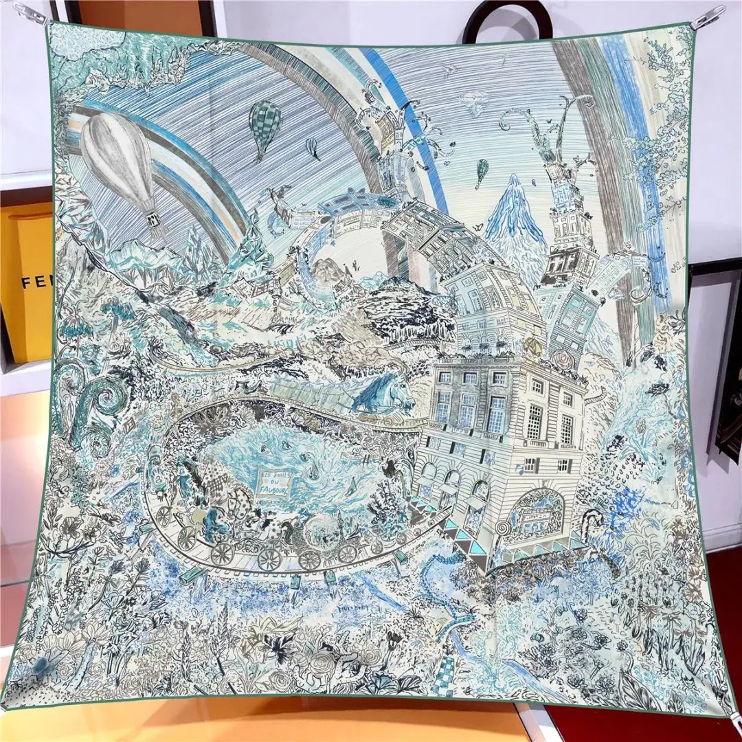 90*90CM Kerchief Four Seasons Luxury Square Silk Scarves Europe And America Fashion Bandannas New Twill Print Sunscreen Shawls