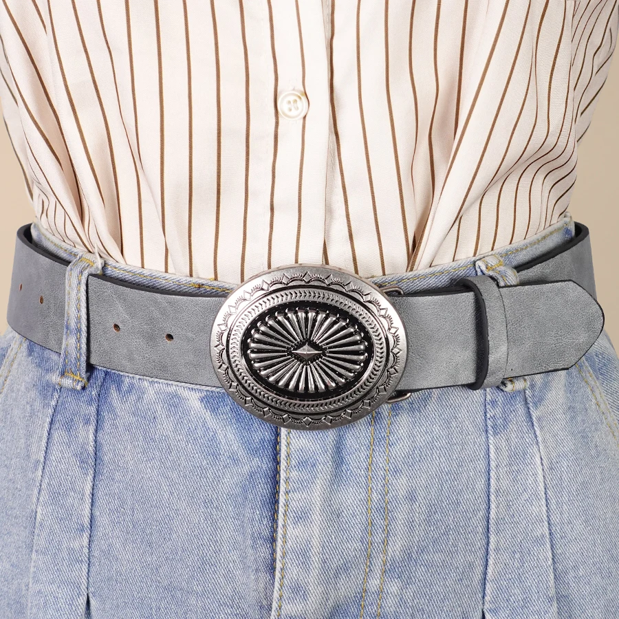 Vintage Simia Carving Western Style Casual Belt Classic Decorative Belt Dress Jeans Shirt Accessories