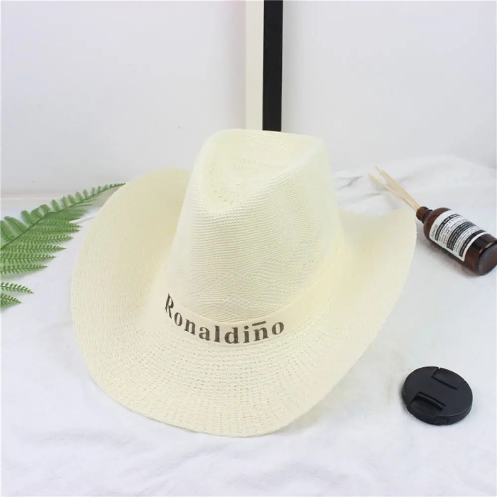 Summer Jazz Hat UV Protection Sun Hat Wide Brim Breathable Straw Cap Travel Outdoor Western Cowboy Hat Men Women Beach Cap