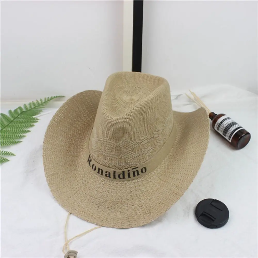 Summer Jazz Hat UV Protection Sun Hat Wide Brim Breathable Straw Cap Travel Outdoor Western Cowboy Hat Men Women Beach Cap