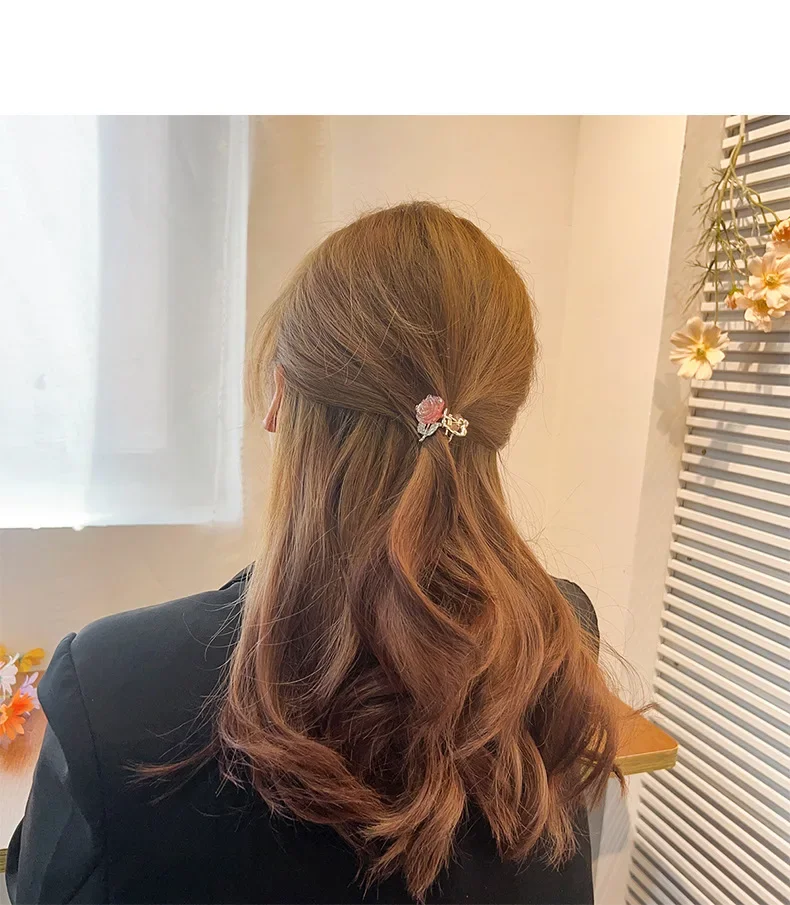 Rhinestone Metal Rose Small Hair Claws Women Girls Sweet Flower Hair Clips Hairpins Hair Accessories Women Headwear Gifts