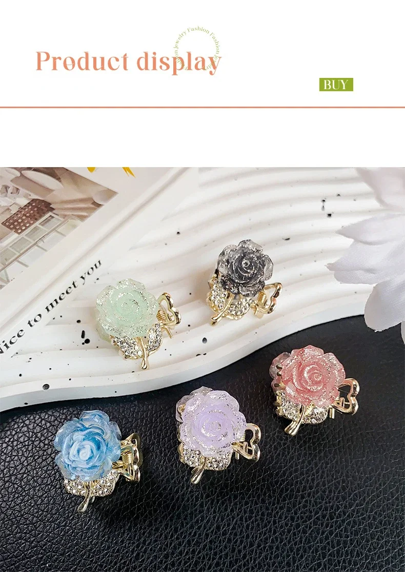 Rhinestone Metal Rose Small Hair Claws Women Girls Sweet Flower Hair Clips Hairpins Hair Accessories Women Headwear Gifts