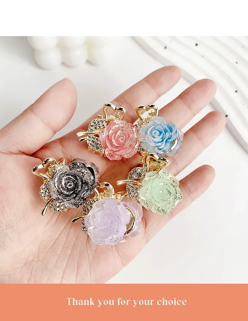 Rhinestone Metal Rose Small Hair Claws Women Girls Sweet Flower Hair Clips Hairpins Hair Accessories Women Headwear Gifts
