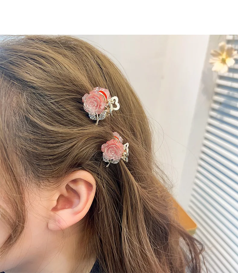 Rhinestone Metal Rose Small Hair Claws Women Girls Sweet Flower Hair Clips Hairpins Hair Accessories Women Headwear Gifts