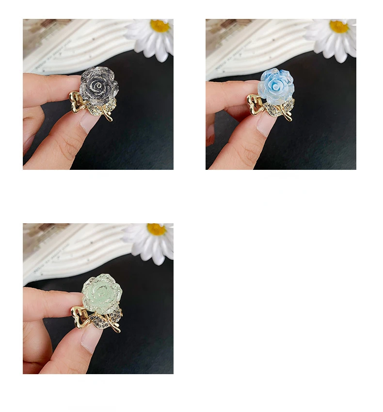Rhinestone Metal Rose Small Hair Claws Women Girls Sweet Flower Hair Clips Hairpins Hair Accessories Women Headwear Gifts
