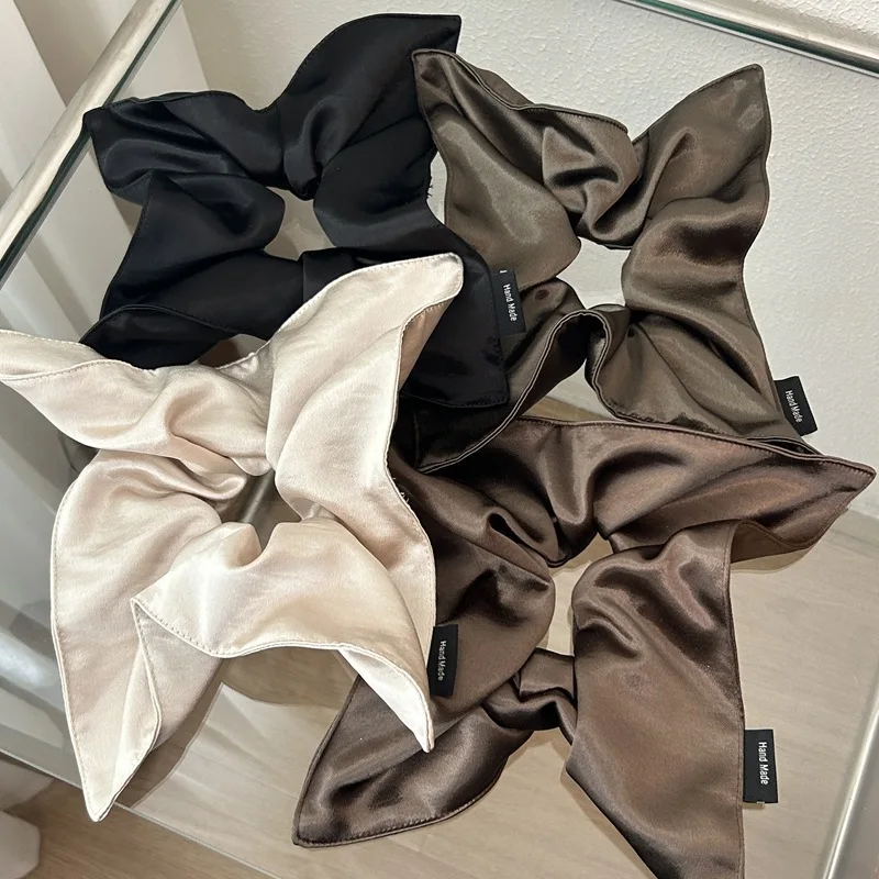 Satin Silk Square Scrunchies Elastic Hair Bands Women Girls Solid Ponytail Holder Large Hair Ties Rope Hair Accessories Fashion