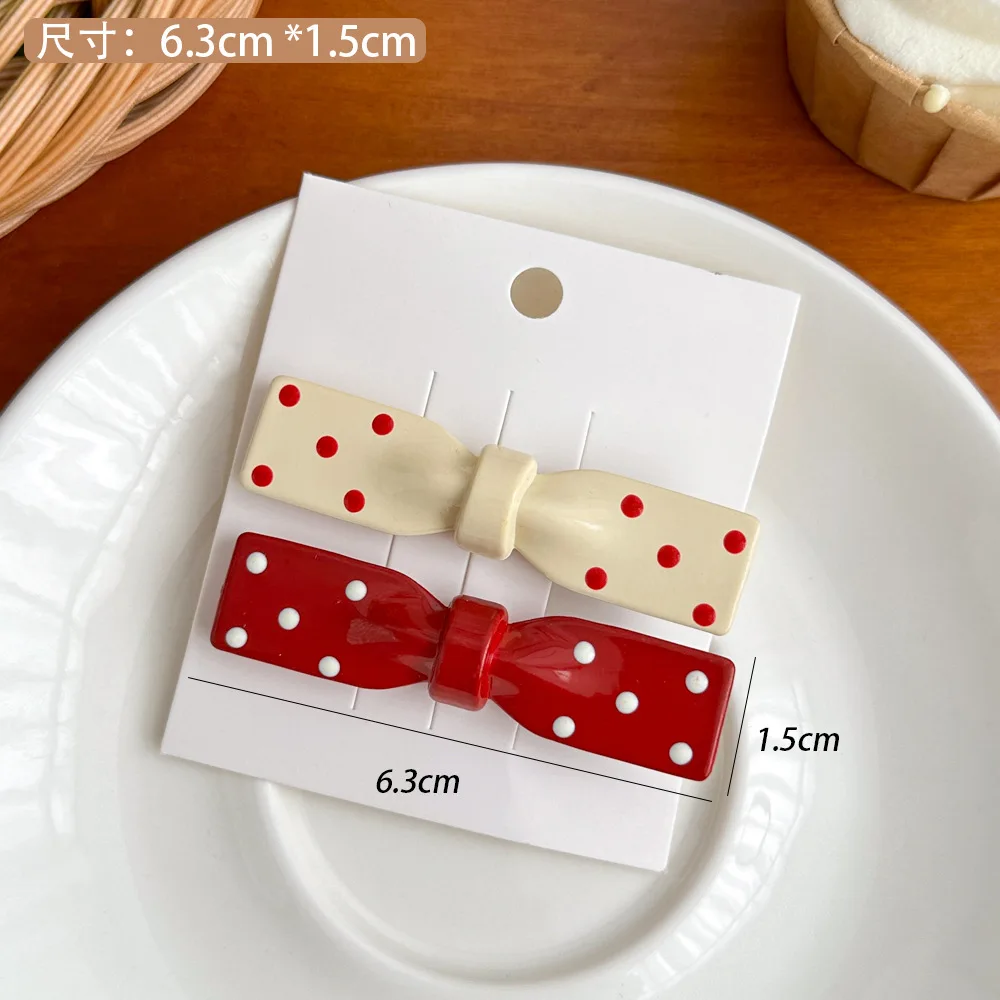 2pcs/Set Christmas Bowknot Hair Clips Red Color Polka Dot Oval Duckbill Hairpin Girls Bangs Side Barrettes For Party Friend Gift
