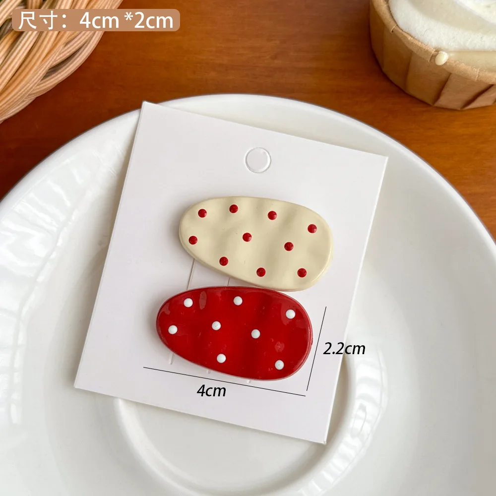 2pcs/Set Christmas Bowknot Hair Clips Red Color Polka Dot Oval Duckbill Hairpin Girls Bangs Side Barrettes For Party Friend Gift