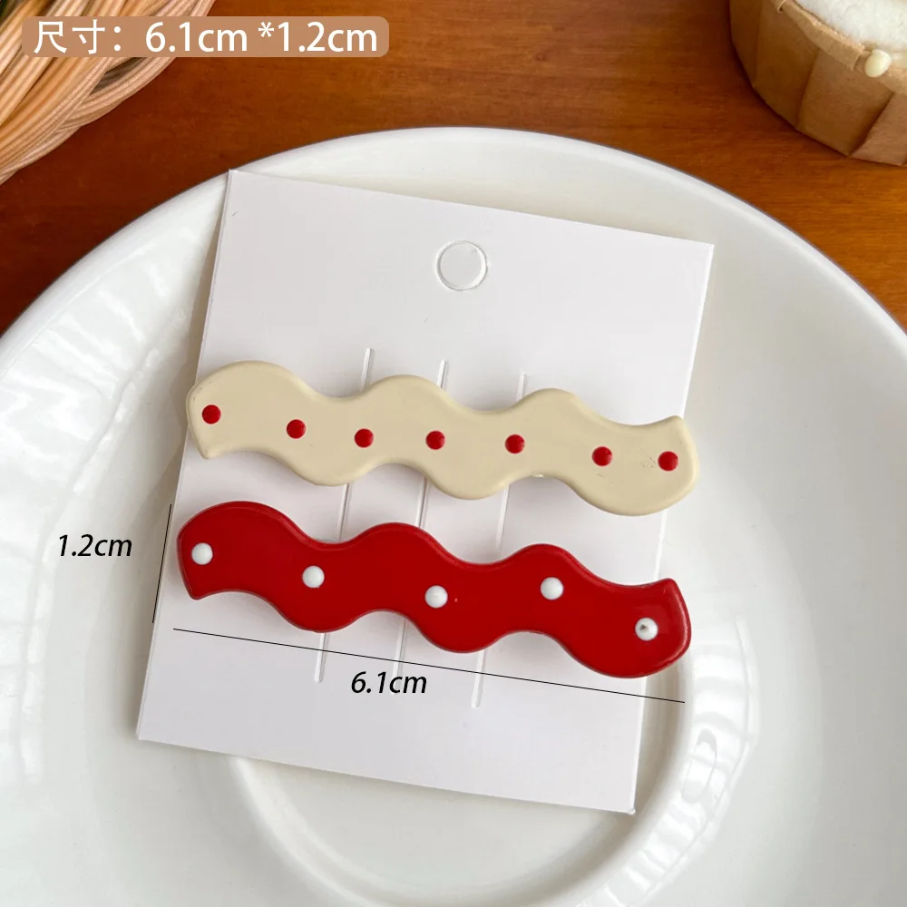 2pcs/Set Christmas Bowknot Hair Clips Red Color Polka Dot Oval Duckbill Hairpin Girls Bangs Side Barrettes For Party Friend Gift